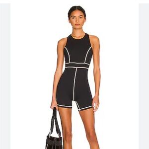 Weworewhat corset high neck romper in black